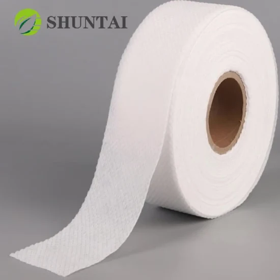 Pet 40GSM Transpirable Ecológico Servilleta sanitaria Materia prima Pet Viscose Spunlace Nonwoven con puntos